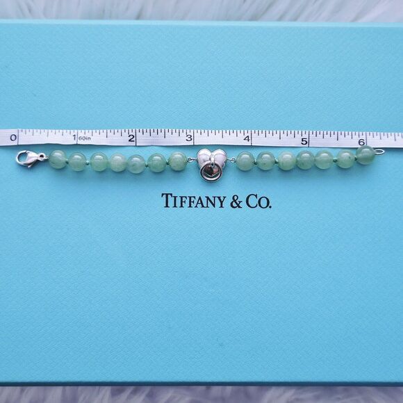 RARE Vintage Tiffany & Co. Aventurine Heart Door Knocker Silver Bracelet X-Small - Picture 5 of 6